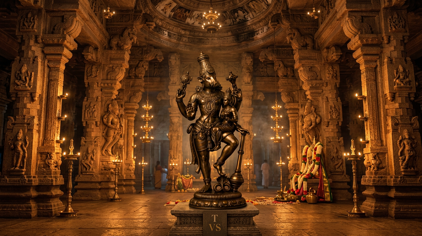 Varahaswamy deity artwork on a decorative background